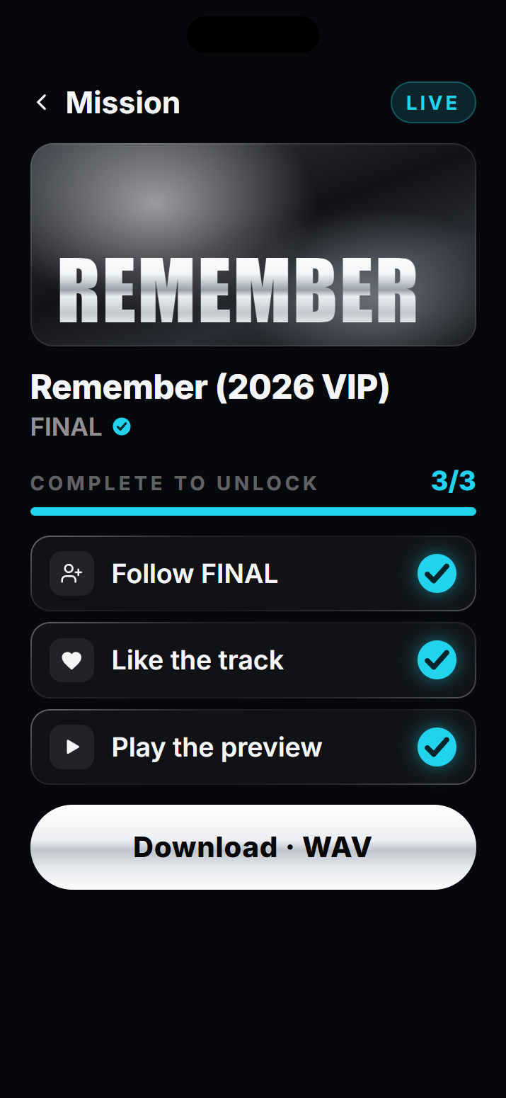 A FRACTA Mission: unlock the free download by following the artist, liking and saving the track and playing the preview